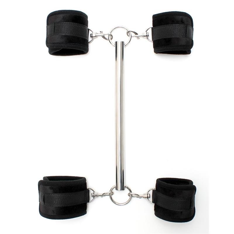 BONDAGE PLAY - SPREADER BAR WITH DETACHABLE 4 CUFFS BLACK