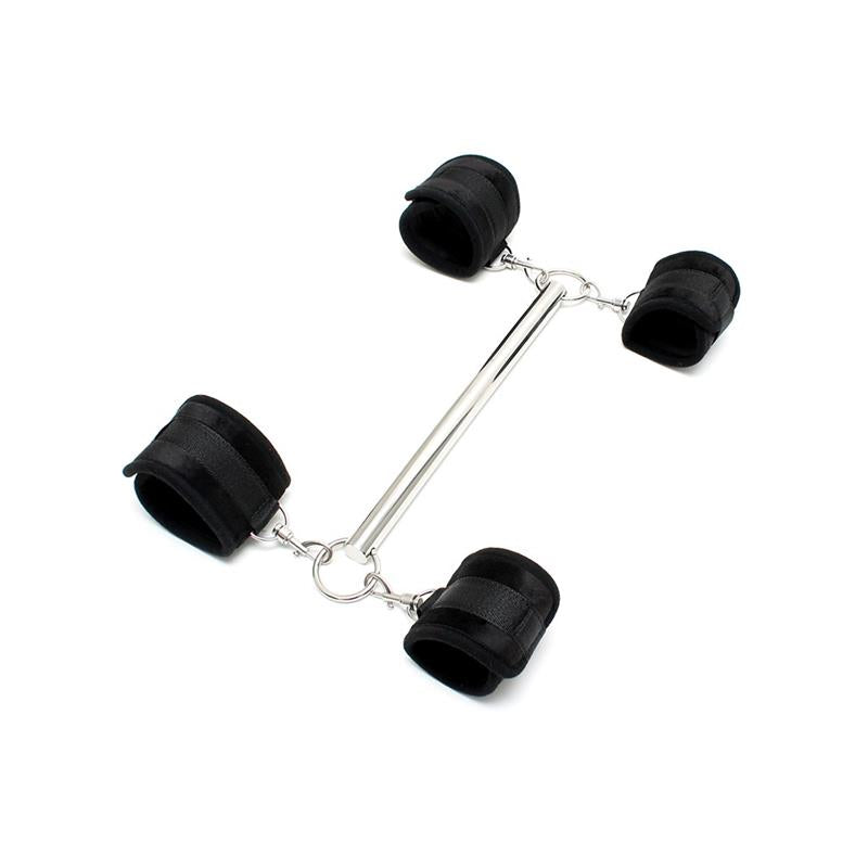BONDAGE PLAY - SPREADER BAR WITH DETACHABLE 4 CUFFS BLACK