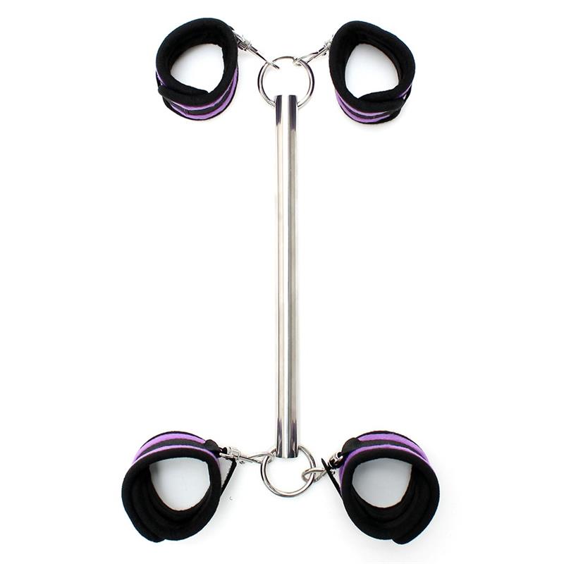 BONDAGE PLAY - SPREADER BAR WITH DETACHABLE 4 CUFFS PURPLE