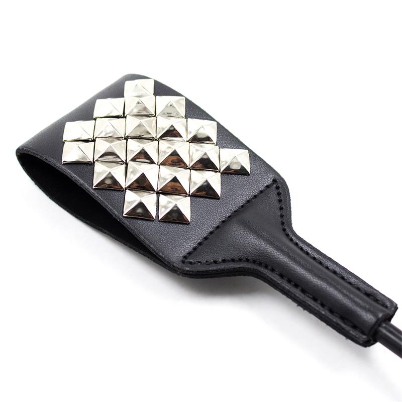 LATETOBED BDSM LINE - SQUARE RIDING CROP WITH SILVER STUDS 53 CM