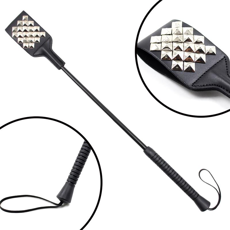 LATETOBED BDSM LINE - SQUARE RIDING CROP WITH SILVER STUDS 53 CM