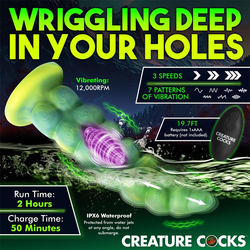 CREATURE COCKS - SQUIRMER THRUSTING AND VIBRATING DILDO WITH REMOTE SILICONE