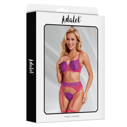 ADALET LINGERIE - STELLA BRA, THONG, GARTER BELT AND GARTERS SET PURPLE AND PINK