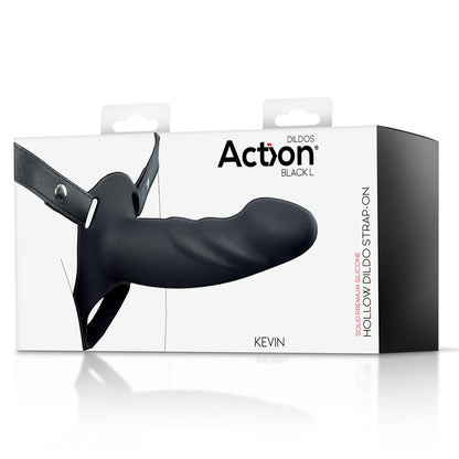 ACTION - STRAP-ON WITH HOLLOW DILDO PREMIUM SILICONE SIZE L BLACK