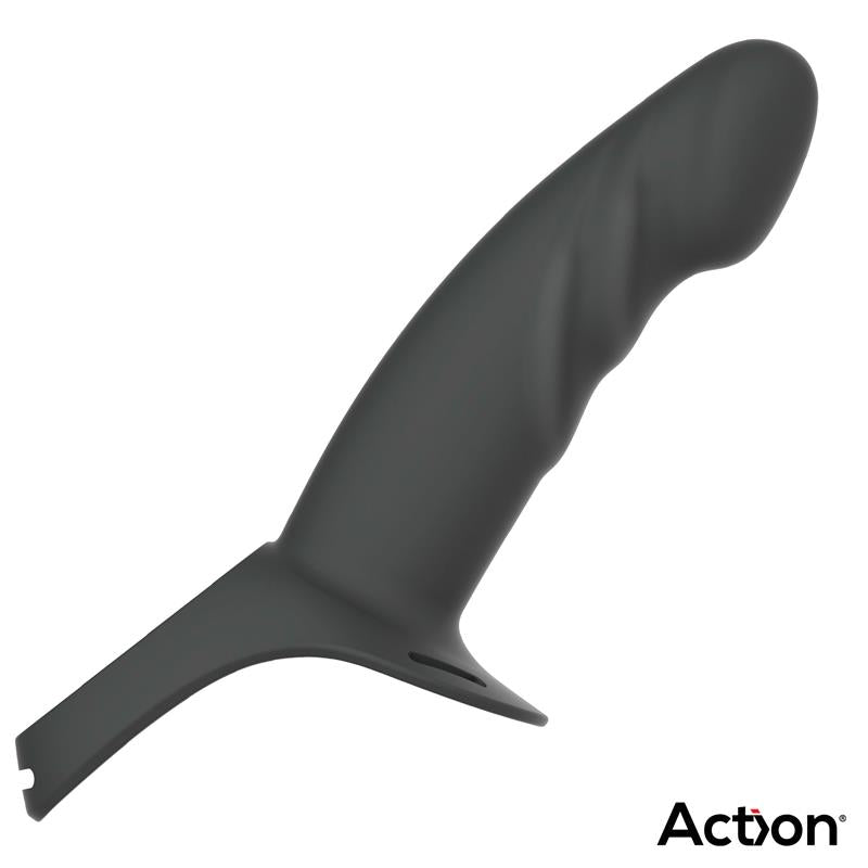ACTION - STRAP-ON WITH HOLLOW DILDO PREMIUM SILICONE SIZE L BLACK