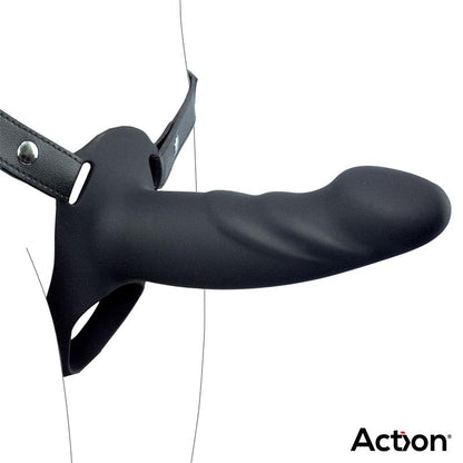 ACTION - STRAP-ON WITH HOLLOW DILDO PREMIUM SILICONE SIZE L BLACK