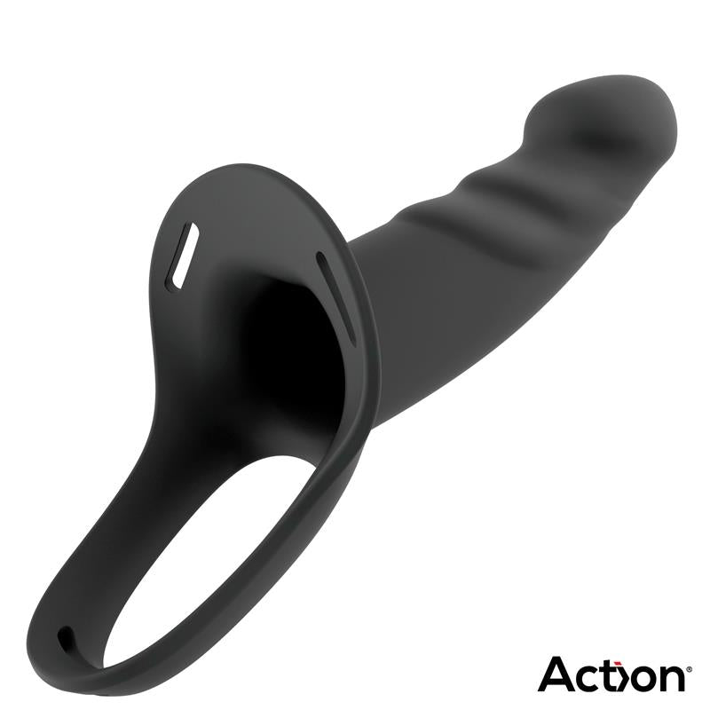 ACTION - STRAP-ON WITH HOLLOW DILDO PREMIUM SILICONE SIZE L BLACK
