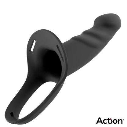 ACTION - STRAP-ON WITH HOLLOW DILDO PREMIUM SILICONE SIZE L BLACK