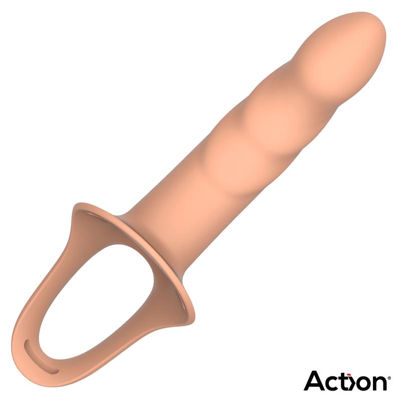 ACTION - STRAP-ON WITH HOLLOW DILDO PREMIUM SILICONE SIZE L FLESH