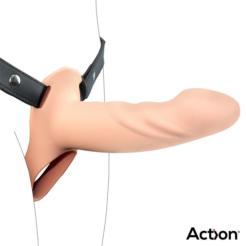 ACTION - STRAP-ON WITH HOLLOW DILDO PREMIUM SILICONE SIZE L FLESH