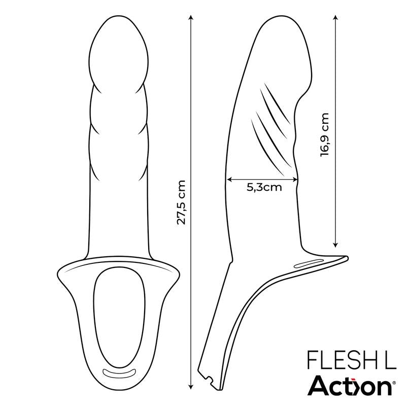 ACTION - STRAP-ON WITH HOLLOW DILDO PREMIUM SILICONE SIZE L FLESH