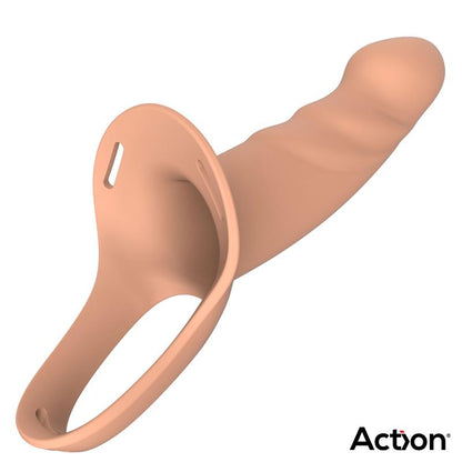 ACTION - STRAP-ON WITH HOLLOW DILDO PREMIUM SILICONE SIZE L FLESH