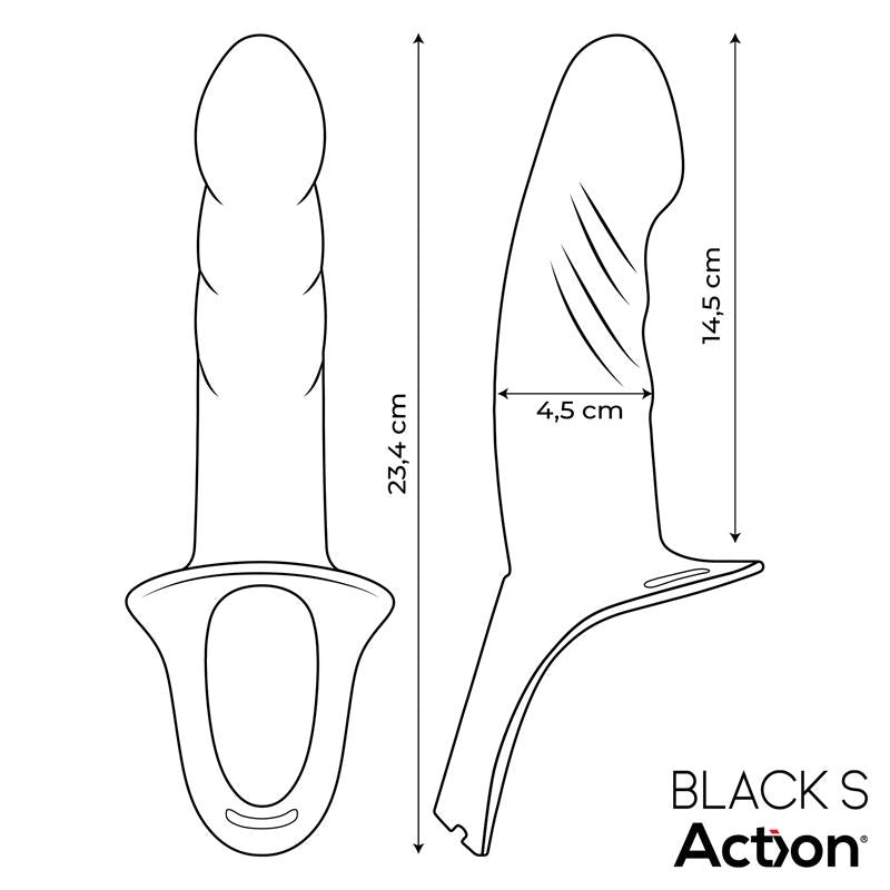 ACTION - STRAP-ON WITH HOLLOW DILDO PREMIUM SILICONE SIZE S BLACK