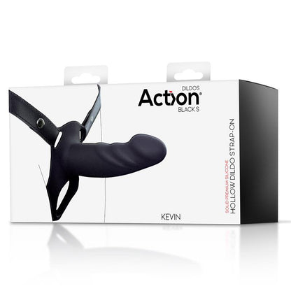 ACTION - STRAP-ON WITH HOLLOW DILDO PREMIUM SILICONE SIZE S BLACK