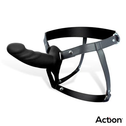 ACTION - STRAP-ON WITH HOLLOW DILDO PREMIUM SILICONE SIZE S BLACK