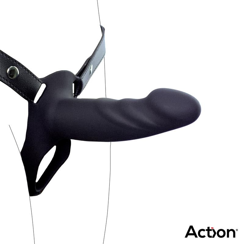 ACTION - STRAP-ON WITH HOLLOW DILDO PREMIUM SILICONE SIZE S BLACK