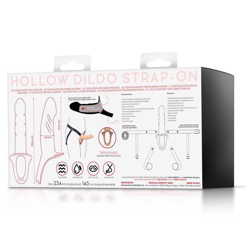ACTION - STRAP-ON WITH HOLLOW DILDO PREMIUM SILICONE SIZE S FLESH