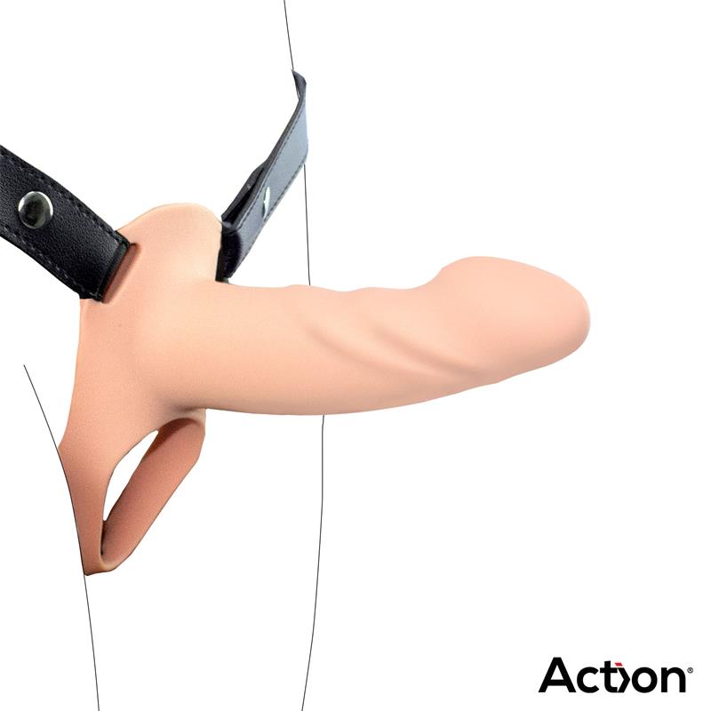 ACTION - STRAP-ON WITH HOLLOW DILDO PREMIUM SILICONE SIZE S FLESH