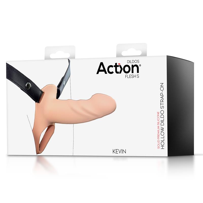 ACTION - STRAP-ON WITH HOLLOW DILDO PREMIUM SILICONE SIZE S FLESH