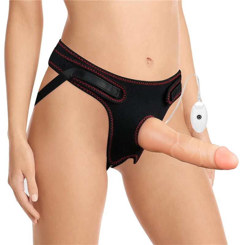 LOVETOY - STRAP-ON WITH VIBRATING DILDO WITH REMOTE CONTROL 7.5
