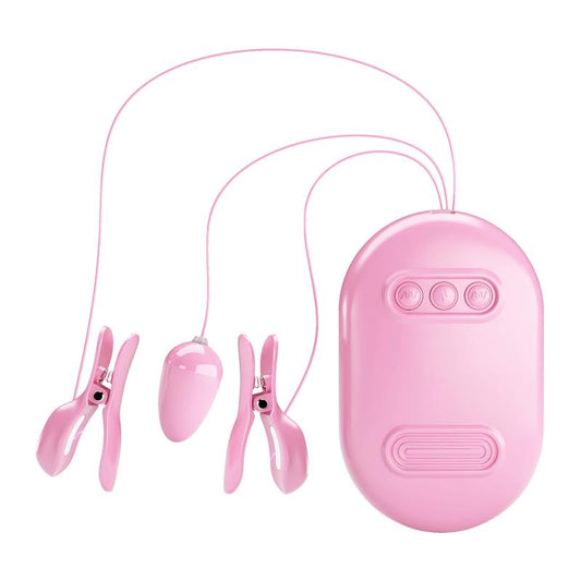 PRETTYLOVE - SURPRISE BOX VIBRATING EGG AND ELECTRIC SHOCK NIPPLE CLAMPS PINK