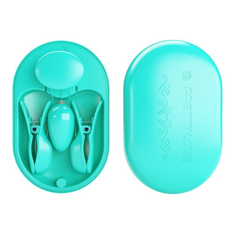 PRETTYLOVE - SURPRISE BOX VIBRATING EGG WITH ELECTRIC SHOCK NIPPLE CLAMPS BLUE