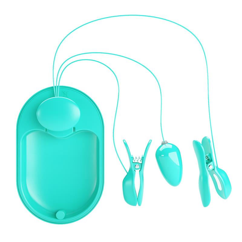 PRETTYLOVE - SURPRISE BOX VIBRATING EGG WITH ELECTRIC SHOCK NIPPLE CLAMPS BLUE