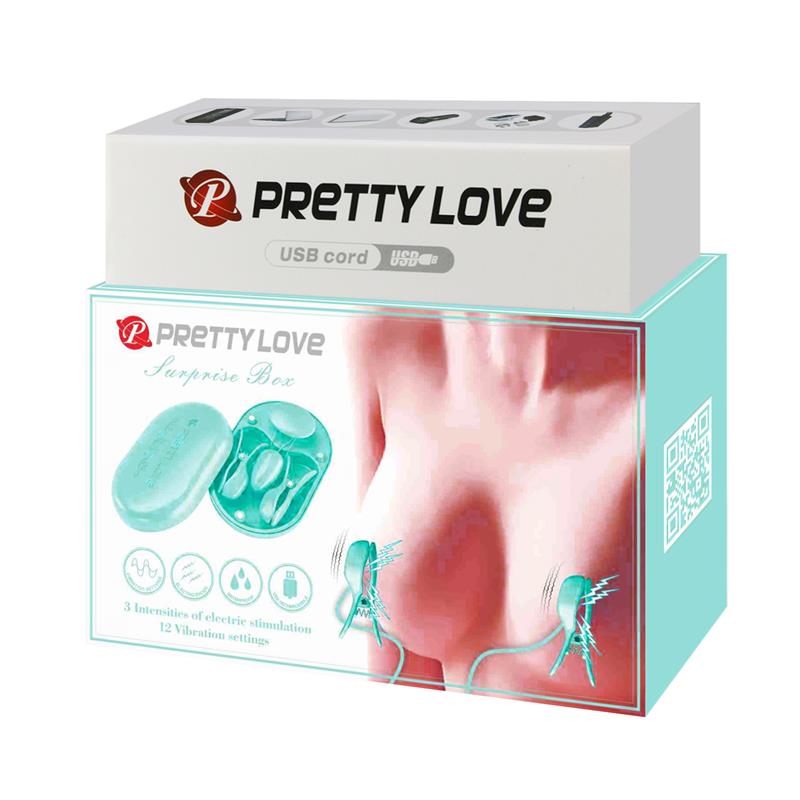 PRETTYLOVE - SURPRISE BOX VIBRATING EGG WITH ELECTRIC SHOCK NIPPLE CLAMPS BLUE