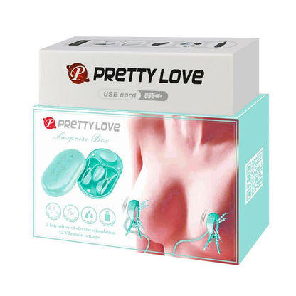 PRETTYLOVE - SURPRISE BOX VIBRATING EGG WITH ELECTRIC SHOCK NIPPLE CLAMPS BLUE