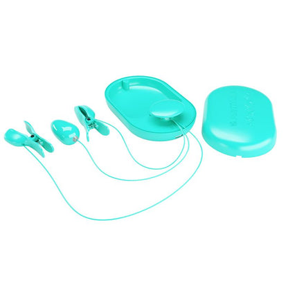 PRETTYLOVE - SURPRISE BOX VIBRATING EGG WITH ELECTRIC SHOCK NIPPLE CLAMPS BLUE