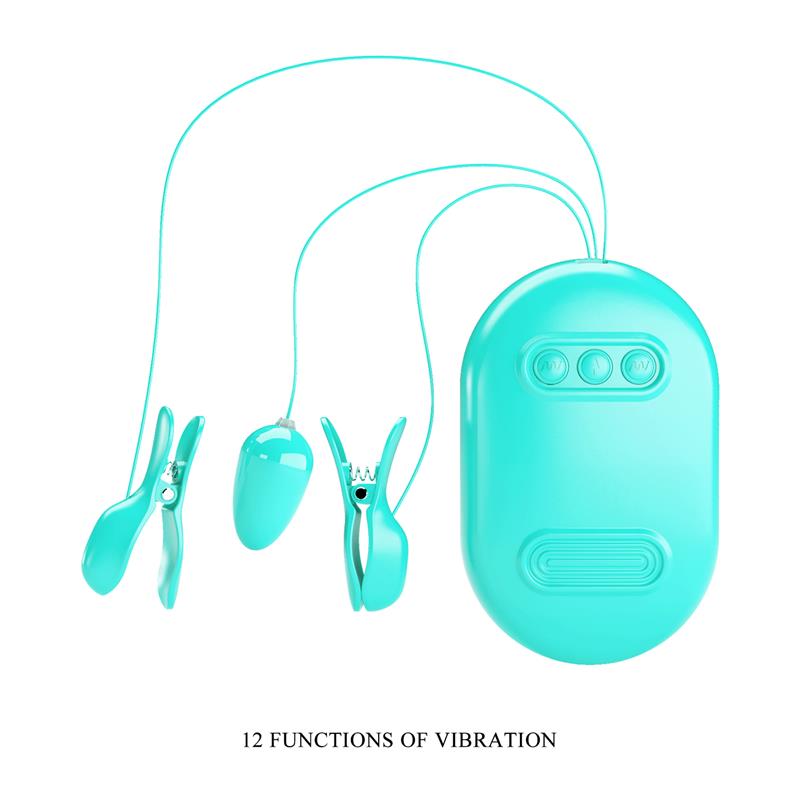 PRETTYLOVE - SURPRISE BOX VIBRATING EGG WITH ELECTRIC SHOCK NIPPLE CLAMPS BLUE
