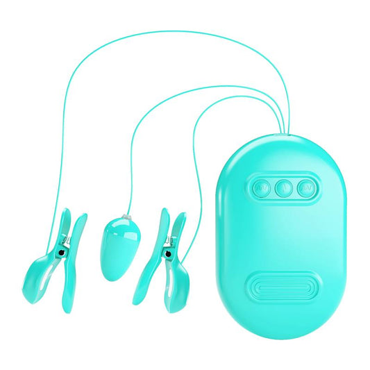 PRETTYLOVE - SURPRISE BOX VIBRATING EGG WITH ELECTRIC SHOCK NIPPLE CLAMPS BLUE
