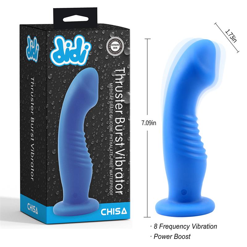 CHISA - DILDO CON VIBRACIÓN Y MOVIMIENTO DE EMPUJE AZUL