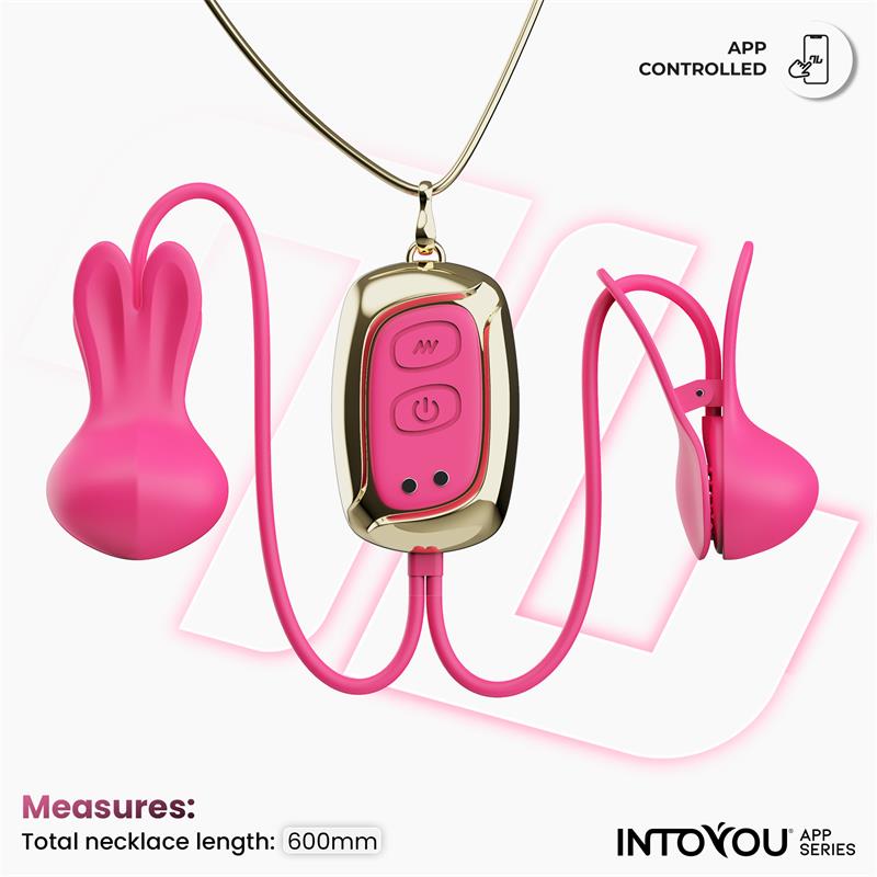 INTOYOU APP SERIES - TICKLY NIPPLE CLAMPS ITH VIBRATION, REMOTE AND NECKLACE WITH APP