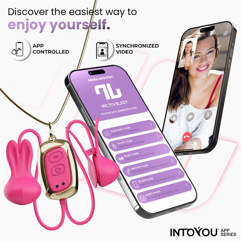 INTOYOU APP SERIES - TICKLY NIPPLE CLAMPS ITH VIBRATION, REMOTE AND NECKLACE WITH APP