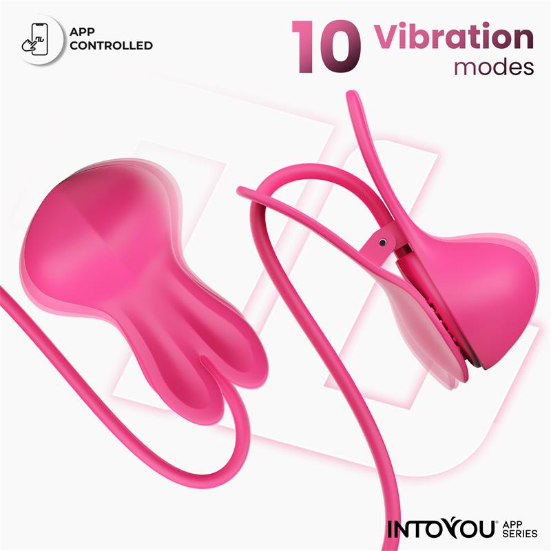 INTOYOU APP SERIES - TICKLY NIPPLE CLAMPS ITH VIBRATION, REMOTE AND NECKLACE WITH APP