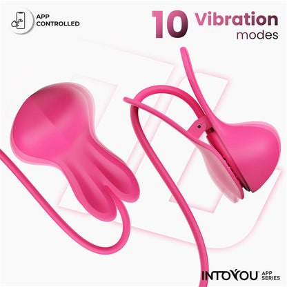 INTOYOU APP SERIES - TICKLY NIPPLE CLAMPS ITH VIBRATION, REMOTE AND NECKLACE WITH APP