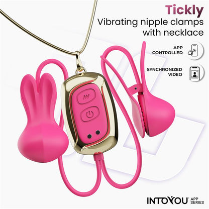 INTOYOU APP SERIES - TICKLY NIPPLE CLAMPS ITH VIBRATION, REMOTE AND NECKLACE WITH APP