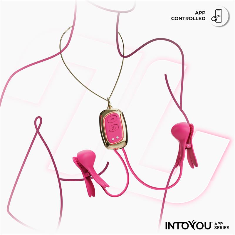 INTOYOU APP SERIES - TICKLY NIPPLE CLAMPS ITH VIBRATION, REMOTE AND NECKLACE WITH APP