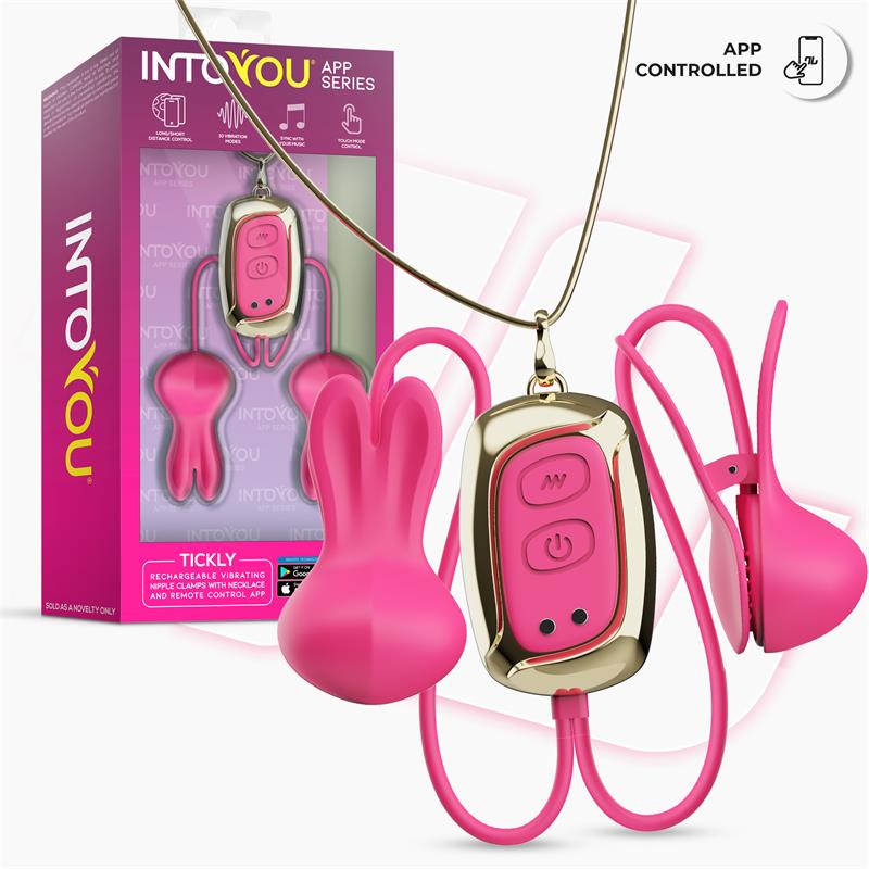 INTOYOU APP SERIES - TICKLY NIPPLE CLAMPS ITH VIBRATION, REMOTE AND NECKLACE WITH APP