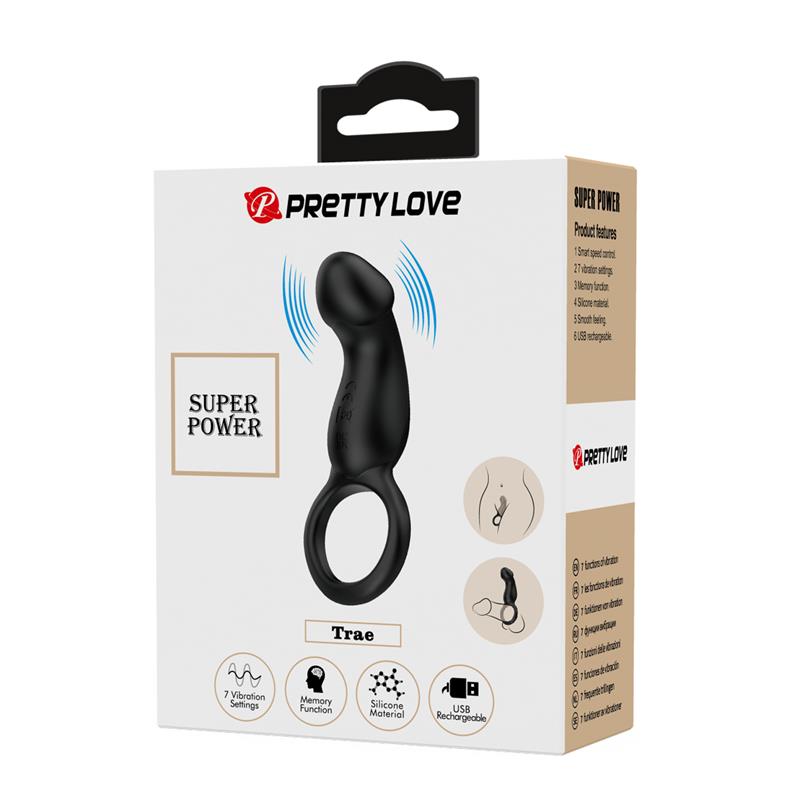 PRETTYLOVE - TRAE VIBRATING COCK RING USB  BLACK