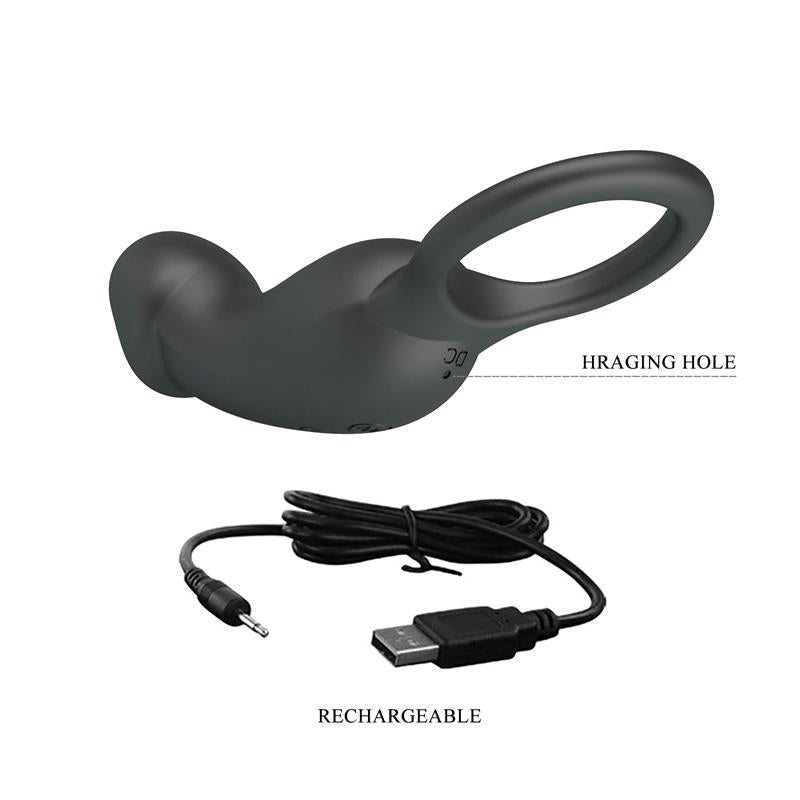 PRETTYLOVE - TRAE VIBRATING COCK RING USB  BLACK