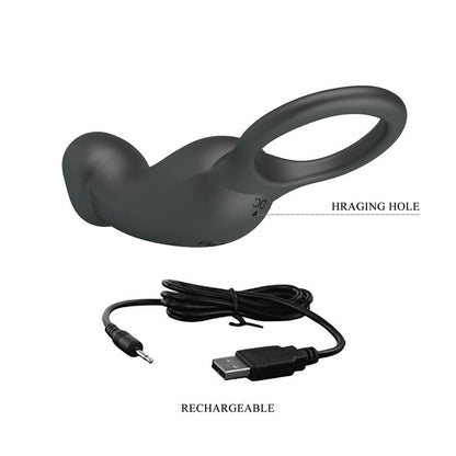 PRETTYLOVE - TRAE VIBRATING COCK RING USB  BLACK