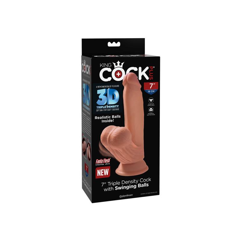 KING COCK - TRIPLE DENSITY DILDO WITH SWINGING BALLS 7 CARAMEL