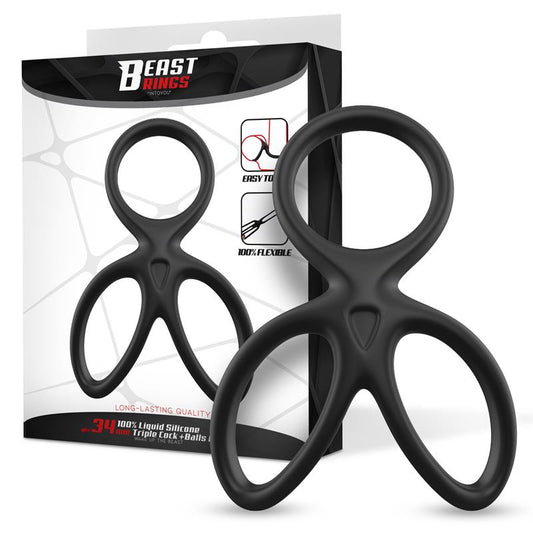 BEAST RINGS - TRIPLE PENIS AND TESTICLES RING LIQUID SILICONE