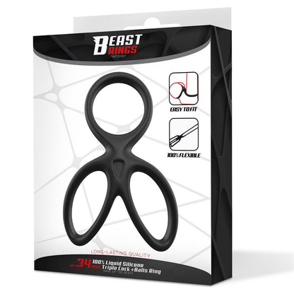 BEAST RINGS - TRIPLE PENIS AND TESTICLES RING LIQUID SILICONE