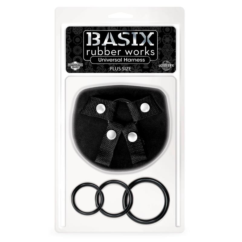 BASIX RUBBER WORKS - UNIVERSAL HARNESS PLUS SIZE WITH 3 SILICONE RINGS