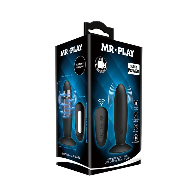 MR PLAY - ANAL PLUG WITH VIBRATION BLACK REMOTE CONTROL