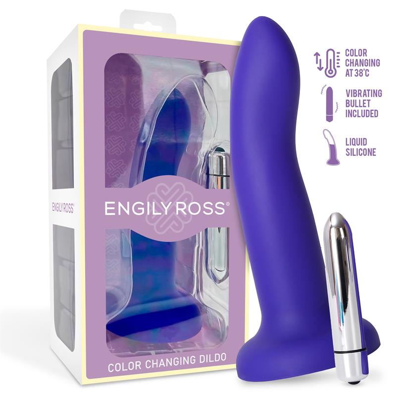 DILDOX BY ENGILY ROSS - VIBRATING COLOR-CHANGING DILDO BLUE TO PURPLE SIZE M 17 CM