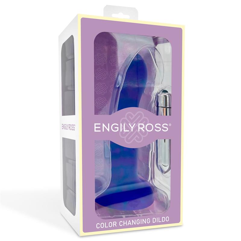 DILDOX BY ENGILY ROSS - VIBRATING COLOR-CHANGING DILDO BLUE TO PURPLE SIZE M 17 CM